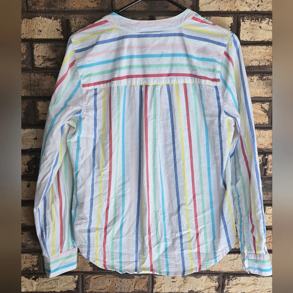 St. JOHNS pastel striped collarless button down long sleeve shirt - Picture 2 of 4